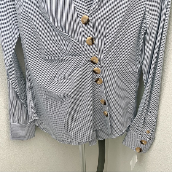 NWT TIBI JONES ASYMMETRIC STRIPED COTTON SHIRT IN BLUE - Picture 8 of 11